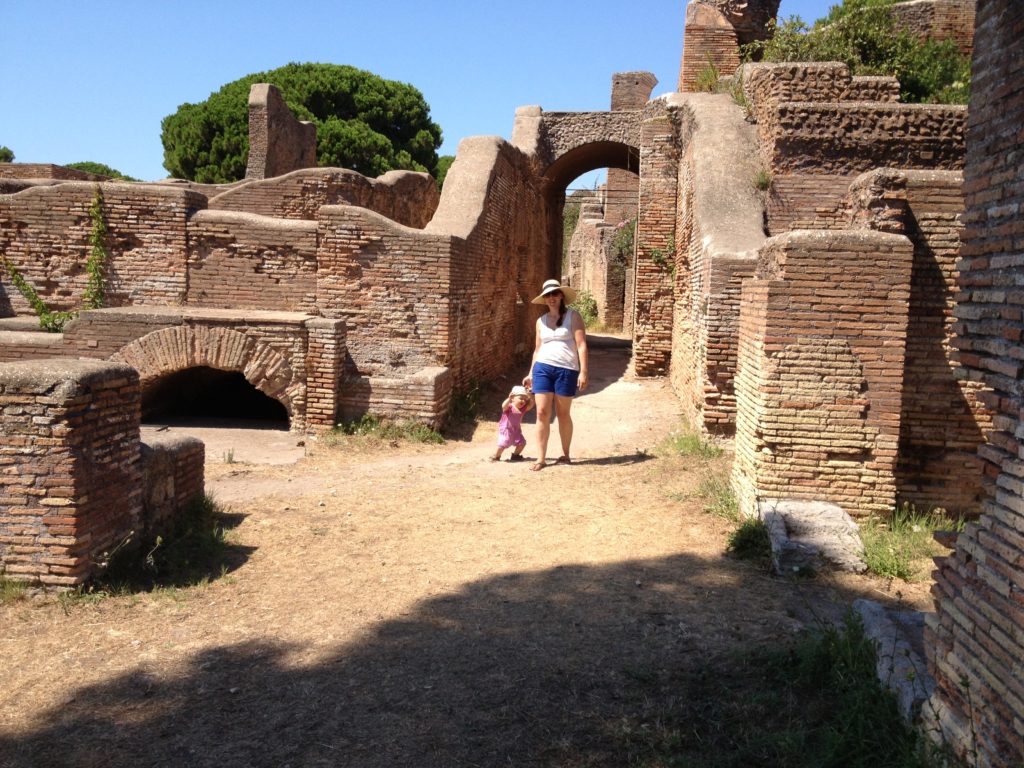 Me and my daughter, who was just learning to walk, exploring the ruins at Ostia Antica, just out of Rome.